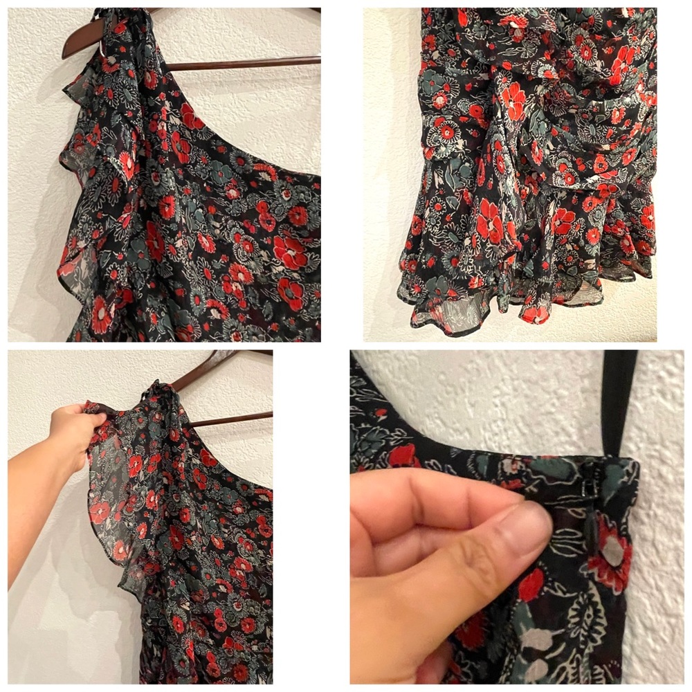 NWT Veronica Beard Ruched Floral Ruffled One Shoulder Mini Dress - Picture 11 of 14